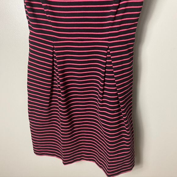 Womens Short Sleeve Square Neck Knit Sheath Dress Black Pink Striped Nautical 4P - Picture 4 of 7